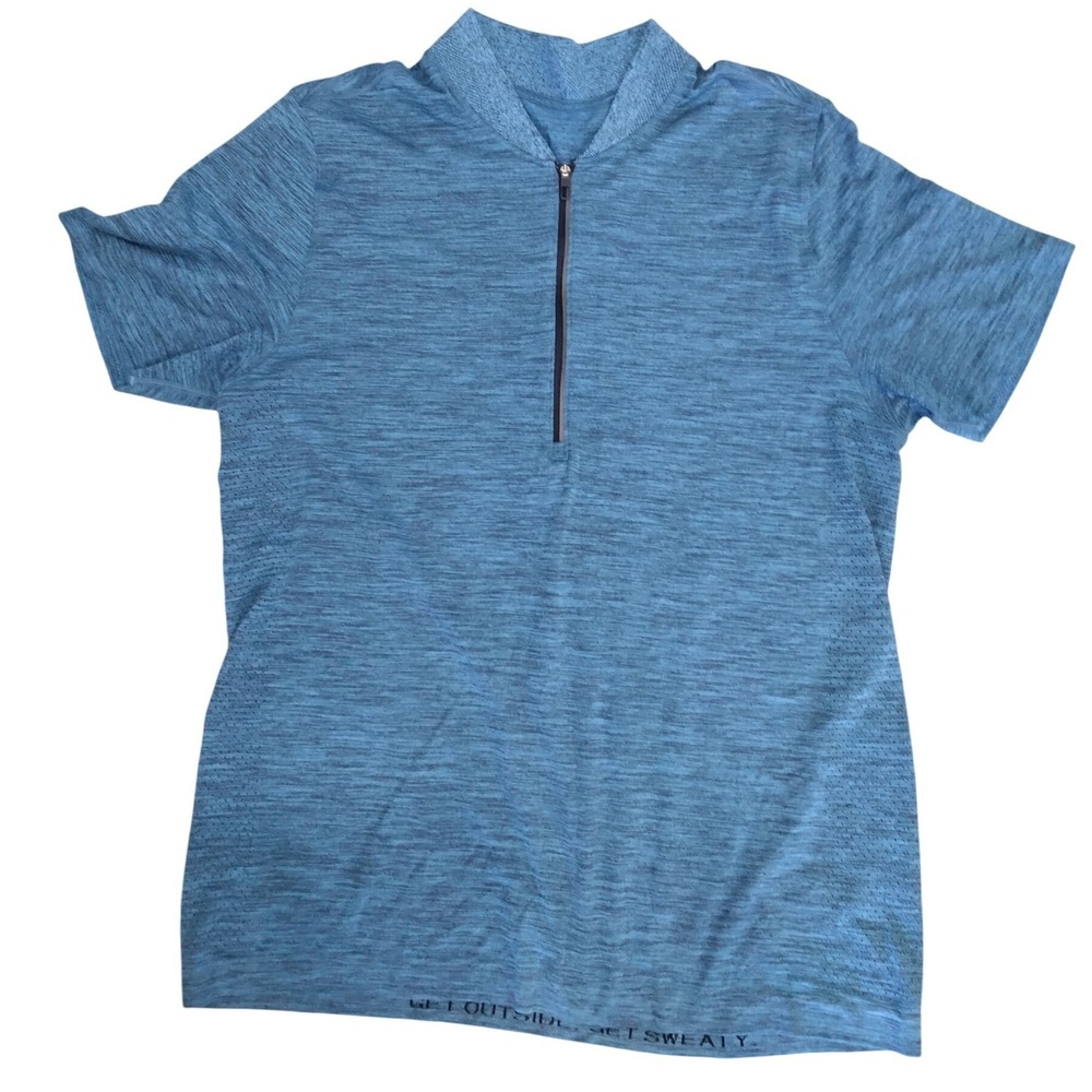 Lululemon Metal Vent Tech 1/4 Zip Short Sleeve Shirt Blue Space Dye Mens Medium